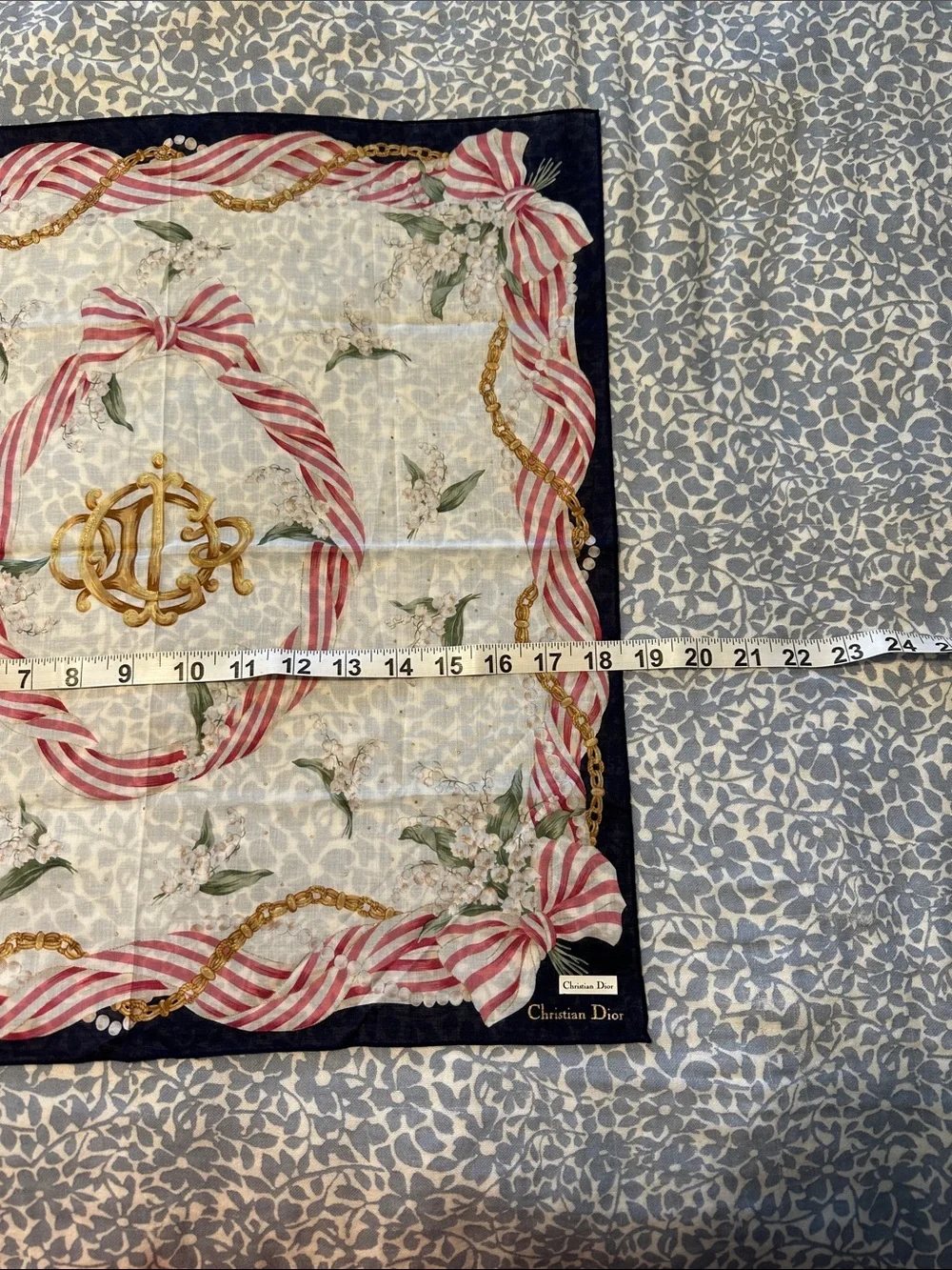 Christian Dior Floral Bow Silk Hair Scarf/Handkerchief - NEW